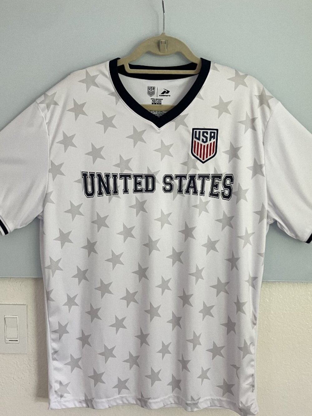 Icon Sports USA Soccer White Stars V-Neck Jersey Shirt (Adult L)